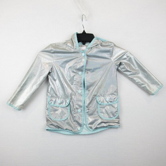 Cat & Jack Size 4t Toddler Girls Iridescent Rain Jacket Lightweight Snap Closure - Picture 1 of 14